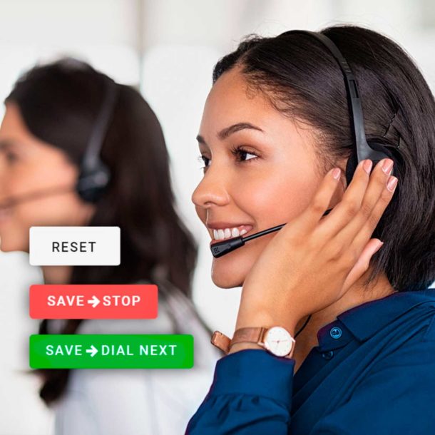 woman at a call center with Volie smart dialer