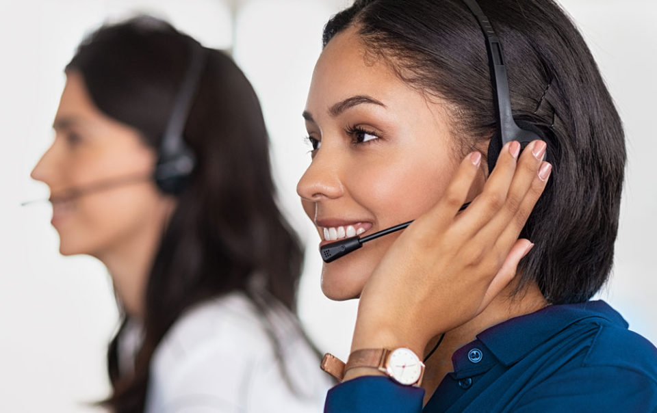 woman at call center smiling