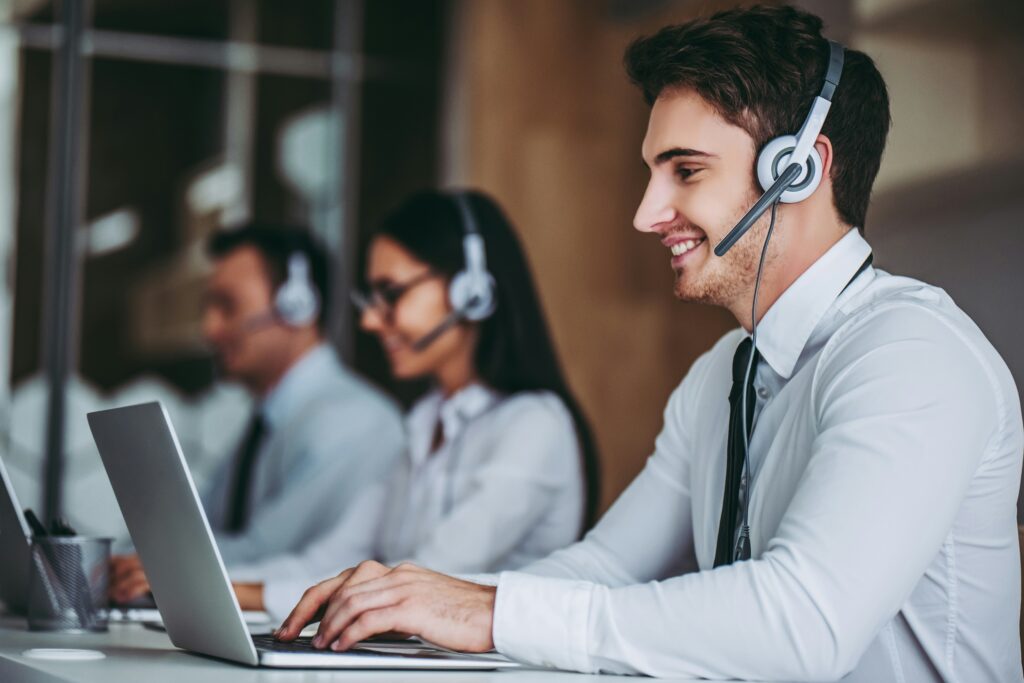 call center agents at work on computers